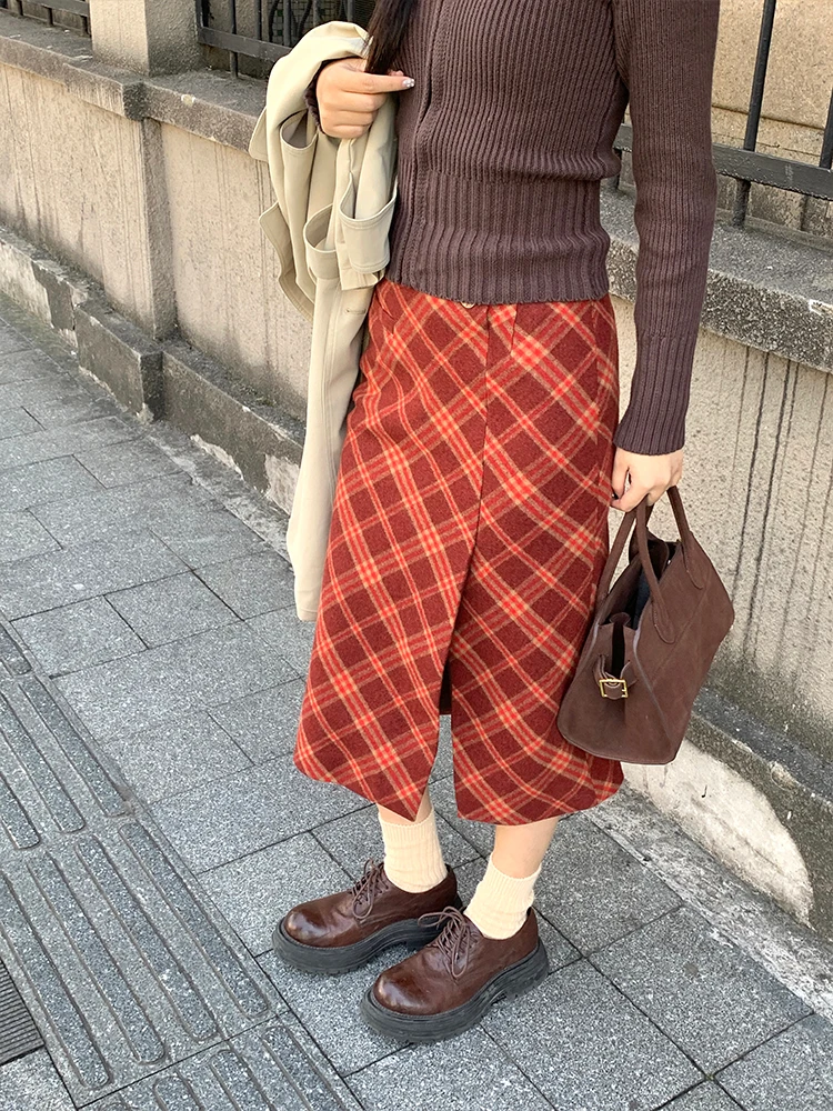 NIDEBLA Retro Plaid A-Line Skirt Women's Woolen Straight Tube Skirt mid Waist Design Daily Wear Autumn Winter Faion
NIDEBLA Retro Plaid A-Line Skirt Women's Woolen Straight Tube Skirt mid Waist Design Daily Wear Autumn Winter Faion