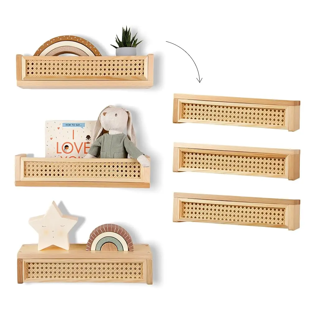 Rattan Floating Shelf Set Of 3, Nursery Book Shelves For Wall Decor In Boho Style, Wall Shelf For Kids, Baby Bookcase For
Rattan Floating Shelf Set Of 3, Nursery Book Shelves For Wall Decor In Boho Style, Wall Shelf For Kids, Baby Bookcase For