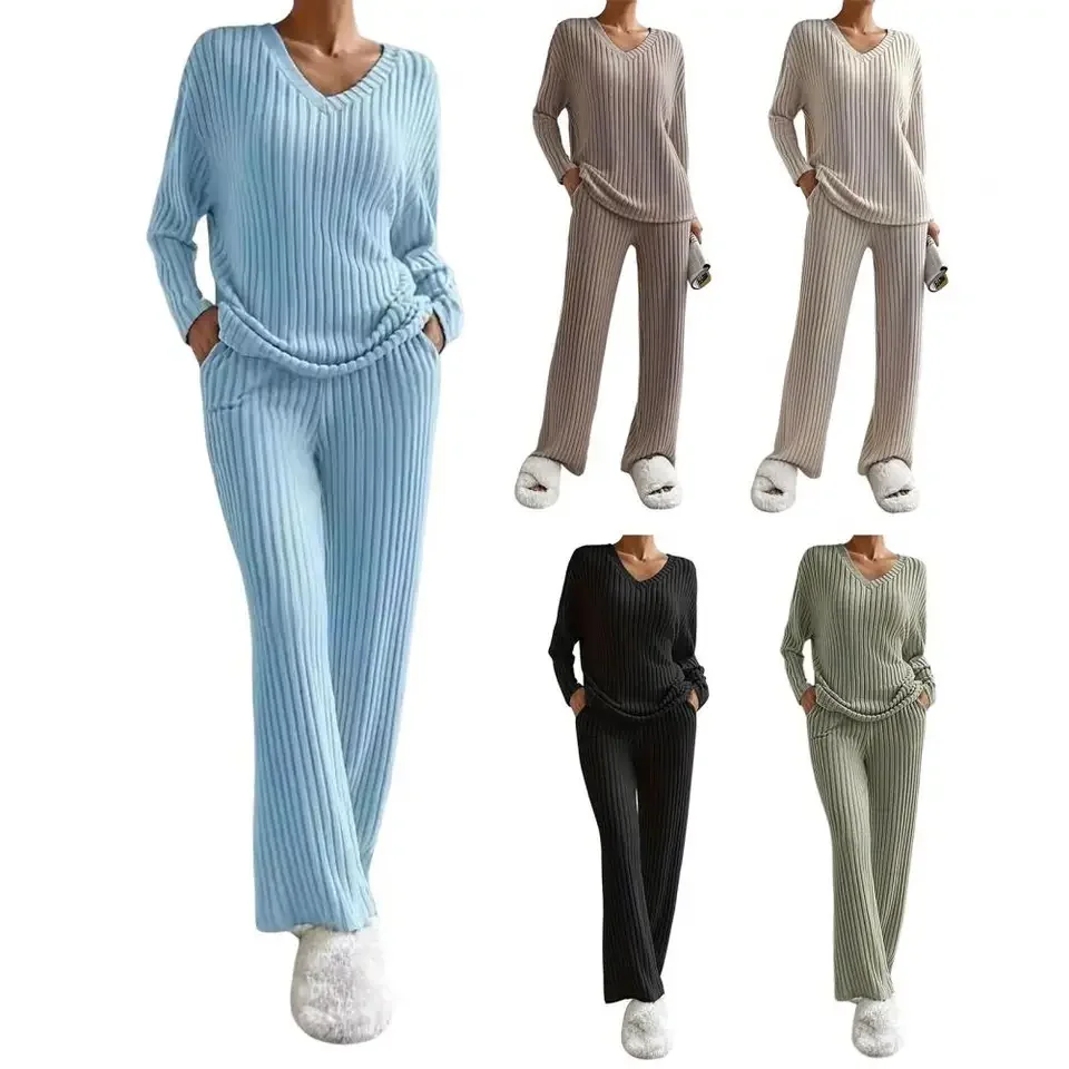 Women's Black Two-Piece Set Autumn New Fashion Casual V-neck Pit Strip Pants Set Solid Ribbed Loungewear Ladies Sleepwear
Women's Black Two-Piece Set Autumn New Fashion Casual V-neck Pit Strip Pants Set Solid Ribbed Loungewear Ladies Sleepwear