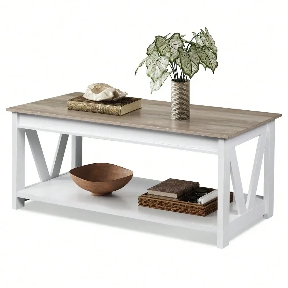 Coffee Table, 43 Coffee Table For Living Room, Modern Center Table With Storage Shelf, V Shaped Support, GreyWhite
Coffee Table, 43 Coffee Table For Living Room, Modern Center Table With Storage Shelf, V Shaped Support, GreyWhite