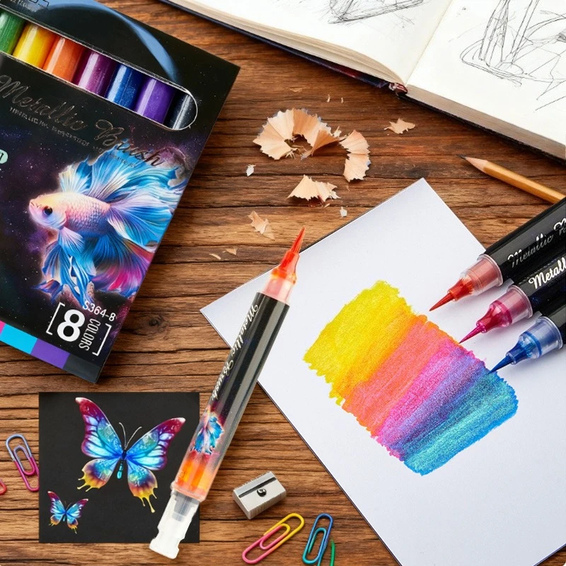 8pcs Metallic Marker Set Flash Effect Quick Drying Stackable Colors Painting Graffiti Illustration Creation Greeting Card Design
8pcs Metallic Marker Set Flash Effect Quick Drying Stackable Colors Painting Graffiti Illustration Creation Greeting Card Design