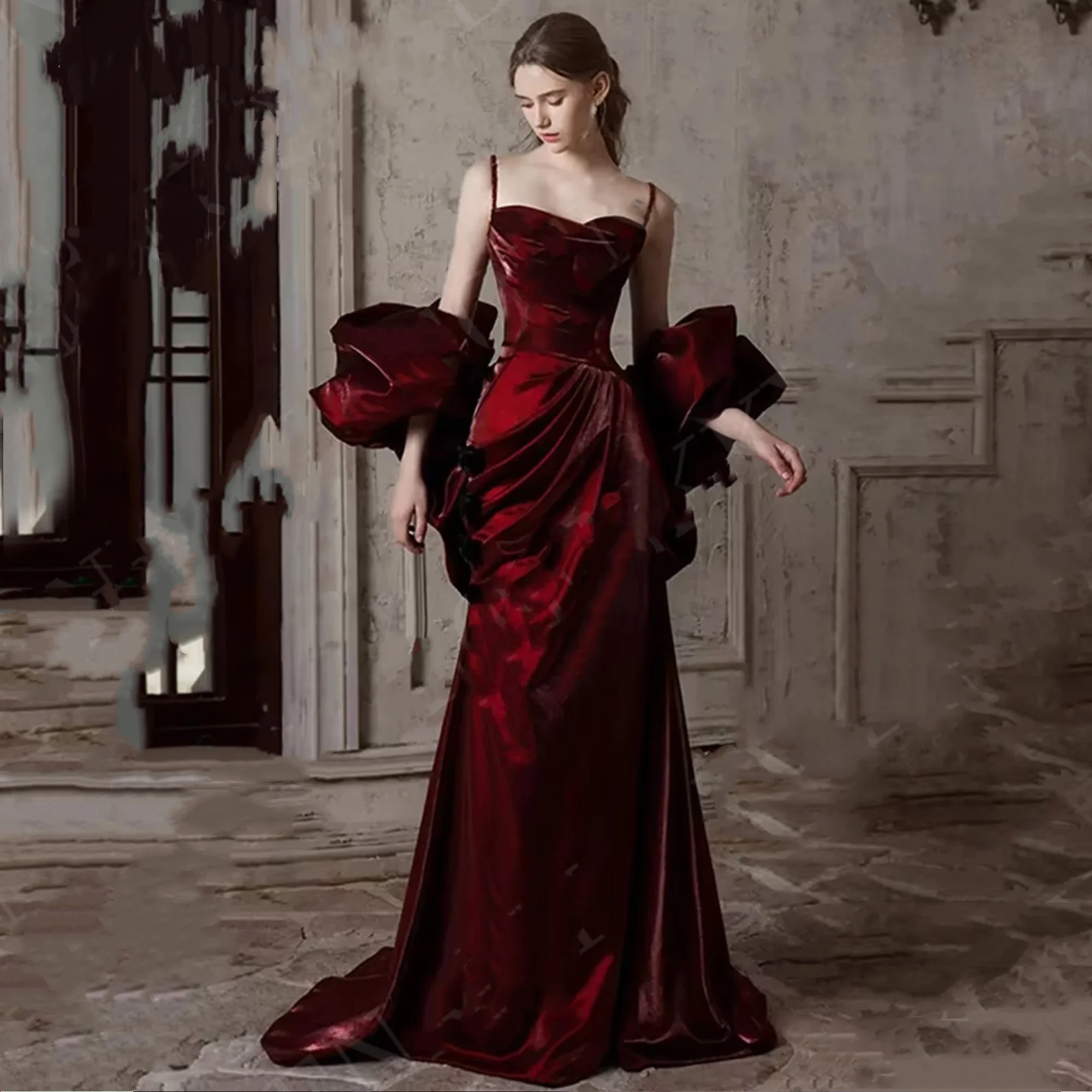 Arab Burgundy Evening Dress 2025 with Sleeves Mermaid Sweetheart Collar Strap Party Celebrity Dress Ball Dress Customization
Arab Burgundy Evening Dress 2025 with Sleeves Mermaid Sweetheart Collar Strap Party Celebrity Dress Ball Dress Customization