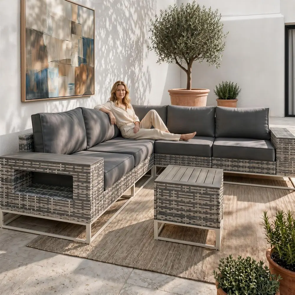 Outdoor Patio Furniture Set, Modern PE Wicker Outdoor Sectional Sofa with Storage Armrests amp 5.5 Thick Cushions, LShaped Couc
Outdoor Patio Furniture Set, Modern PE Wicker Outdoor Sectional Sofa with Storage Armrests amp 5.5 Thick Cushions, LShaped Couc