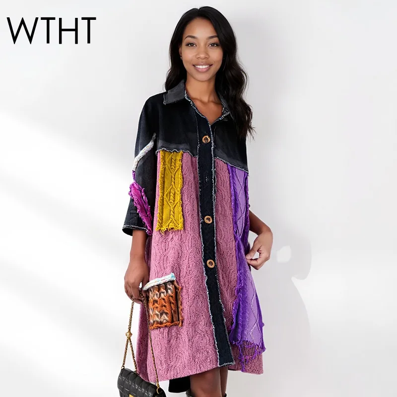 WTHT Fashion Women's Knit Patchwork Denim Long Casual Jacket 2025 Winter Trendy Lapel Loose Coat Female 1LS2685
WTHT Fashion Women's Knit Patchwork Denim Long Casual Jacket 2025 Winter Trendy Lapel Loose Coat Female 1LS2685