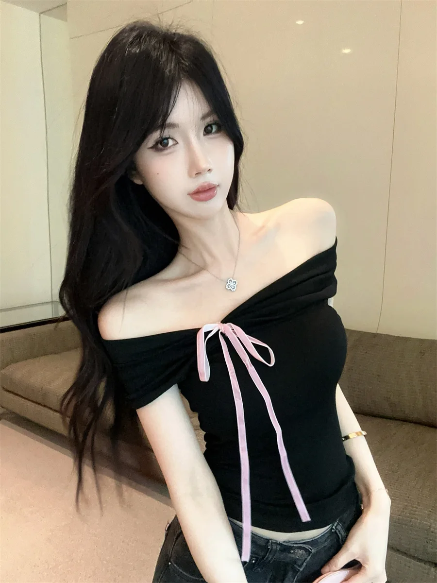 Summer New Pure Desire Unique Design Sweet And Spicy One-Shoulder Knot Sexy Bared-Shoulder Short-Sleeve T-Shirt Women
Summer New Pure Desire Unique Design Sweet And Spicy One-Shoulder Knot Sexy Bared-Shoulder Short-Sleeve T-Shirt Women