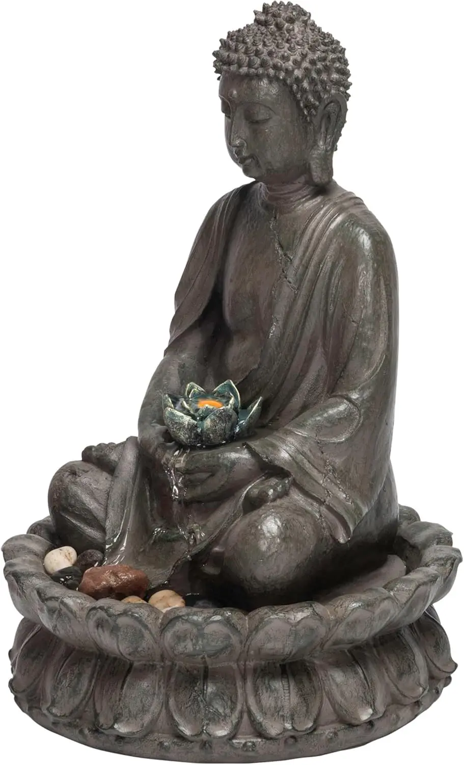 Indoor Tabletop Meditating Buddha Water Fountain with LED Lights and Lotus Flower, 19", Beige
Indoor Tabletop Meditating Buddha Water Fountain with LED Lights and Lotus Flower, 19", Beige