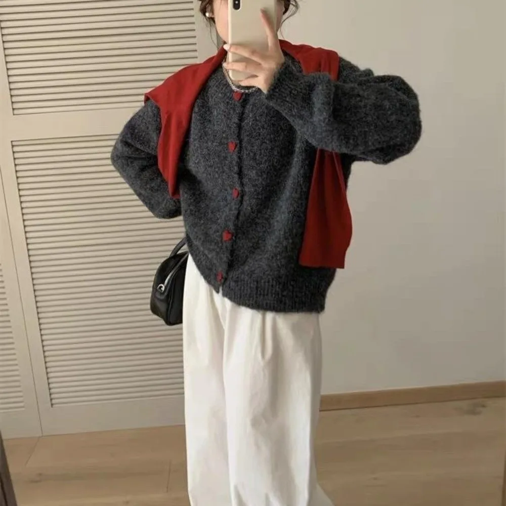 Модный теплый вязаный кардиган с круглым вырезом, тонкие повседневные топы с пряжкой, женский свитер 
Модный теплый вязаный кардиган с круглым вырезом, тонкие повседневные топы с пряжкой, женский свитер