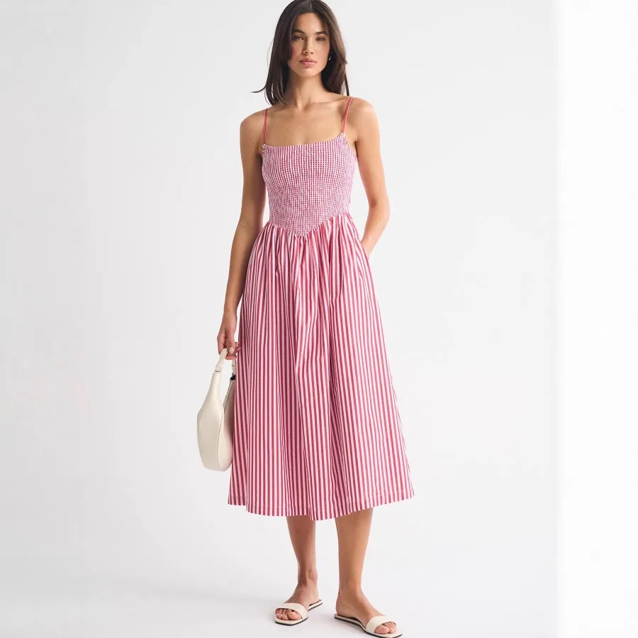 【New style】French splicing suspender dress, women's summer tube top, backless neck, long dress, stripe print, ertion pocket, wa
【New style】French splicing suspender dress, women's summer tube top, backless neck, long dress, stripe print, ertion pocket, wa