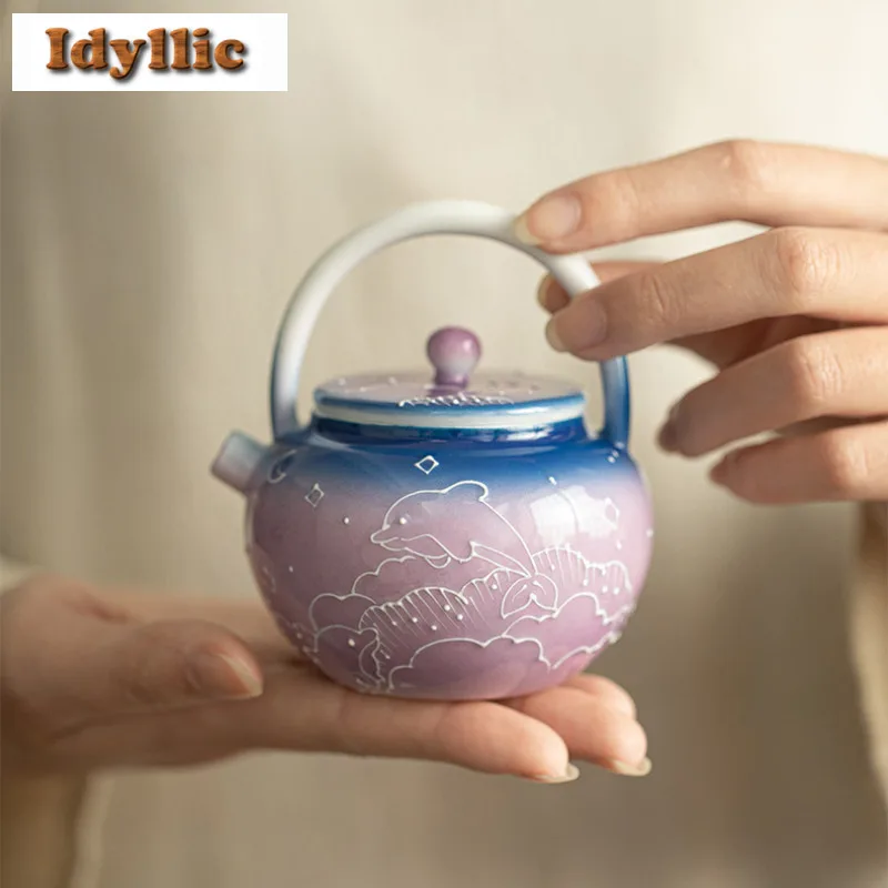 170ml Hand Painted Dolphin Starry Sky Lifting Handle Teapot Luxury Tea Infuser Pot Tea Soaking Kettle With Ball Hole Teaset Gift
170ml Hand Painted Dolphin Starry Sky Lifting Handle Teapot Luxury Tea Infuser Pot Tea Soaking Kettle With Ball Hole Teaset Gift