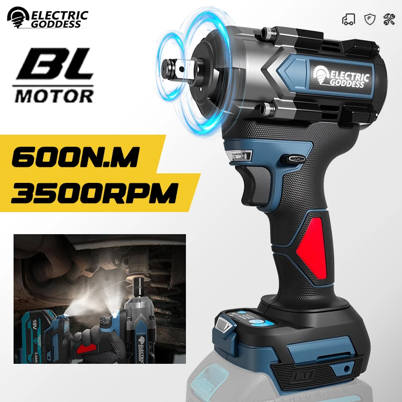 Electric Goddess 600N.M Cordless Brushless Electric Impact Torque Wrench 2 LED Electric Tool For Makita 18V Battery
Electric Goddess 600N.M Cordless Brushless Electric Impact Torque Wrench 2 LED Electric Tool For Makita 18V Battery 