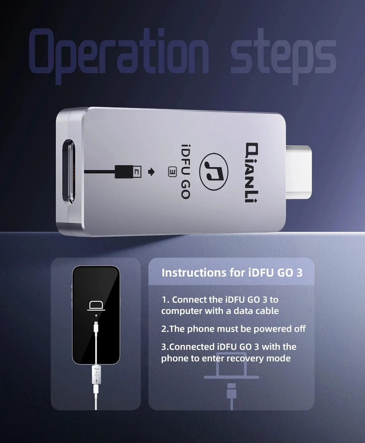 Qianli IDFU GO 3 Fast-recovery Booster Cable 2.8 Seconds Quick Startup DFU Device for iPhone 15 Series Purple Screen Repair Tool
Qianli IDFU GO 3 Fast-recovery Booster Cable 2.8 Seconds Quick Startup DFU Device for iPhone 15 Series Purple Screen Repair Tool
