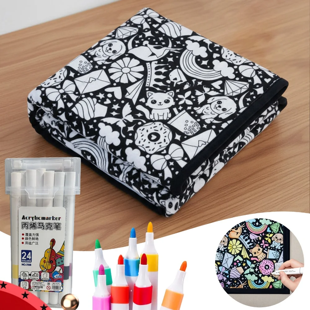 24 Color Pens DIY Coloring Blanket Material Machine Washable Paint Your Own Blanket Creative Design DIY Blanket with Markers Kit
24 Color Pens DIY Coloring Blanket Material Machine Washable Paint Your Own Blanket Creative Design DIY Blanket with Markers Kit