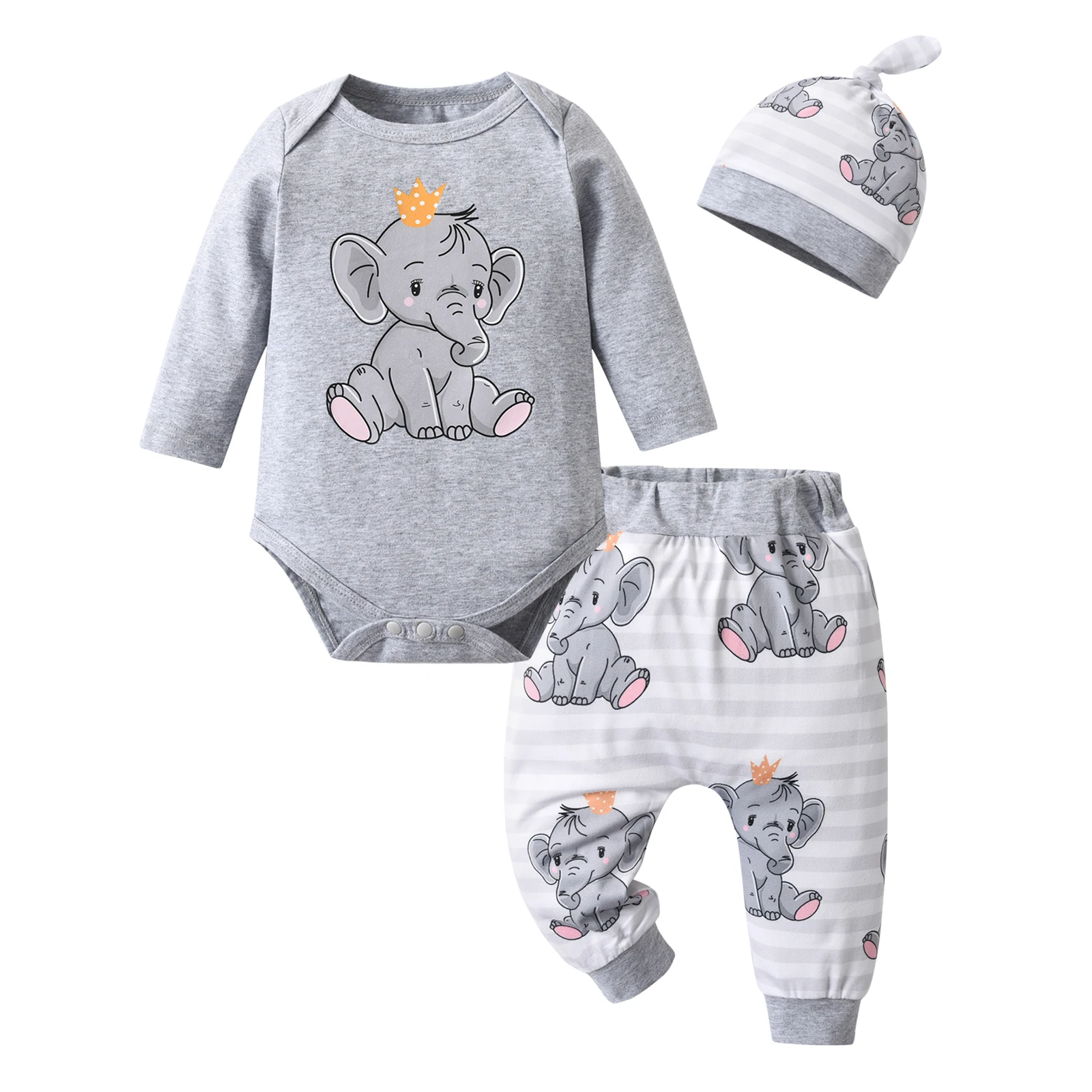 Cute Baby Elephant Infant Baby Boy Clothes Set Thin Crewneck Long Sleeve Romper Bodysuit Top and Pants with Hat Outfit for Boys
Cute Baby Elephant Infant Baby Boy Clothes Set Thin Crewneck Long Sleeve Romper Bodysuit Top and Pants with Hat Outfit for Boys