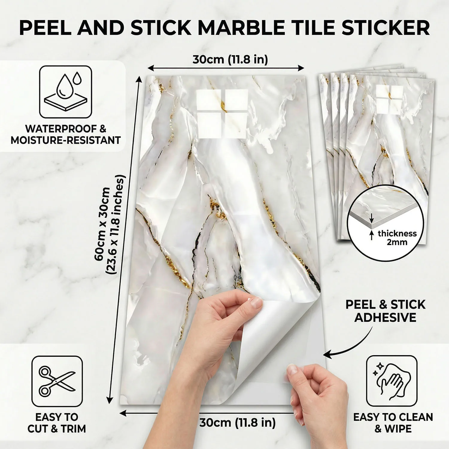 10-50PCS (23.6x11.8in, 38.7 sq.ft) IXPE Adhesive Wall Decor, Home Decoration, Not Real Marble, Easy DIY Installation
10-50PCS (23.6x11.8in, 38.7 sq.ft) IXPE Adhesive Wall Decor, Home Decoration, Not Real Marble, Easy DIY Installation