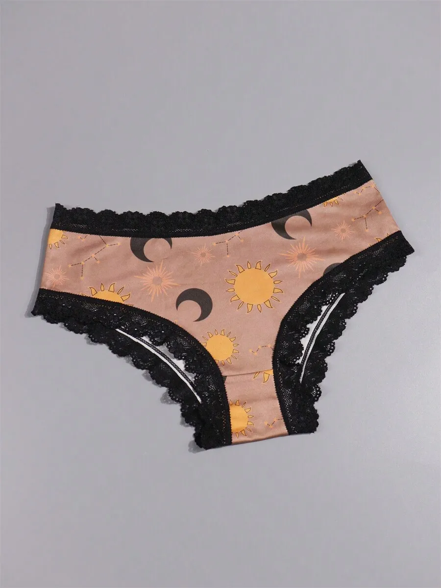 Sexy Gothic Lace Hipster Briefs With Sun Moon Star Print Comfortable Silky Women Underwear
Sexy Gothic Lace Hipster Briefs With Sun Moon Star Print Comfortable Silky Women Underwear