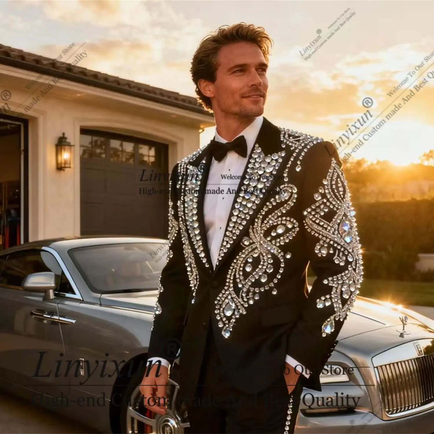 Elegant High End Diamond Crystals Men Suit 2 Pieces Groom Male Blazers Slim Fit Customized Wedding Tuxedos Fashion Ropa hombre
Elegant High End Diamond Crystals Men Suit 2 Pieces Groom Male Blazers Slim Fit Customized Wedding Tuxedos Fashion Ropa hombre