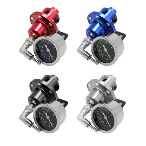 1PC Adjustable Fuel Pressure Regulator with Gauge Kit Aluminum Vehicle Refitting Fuel Supercharger Regulating Valve Black/red