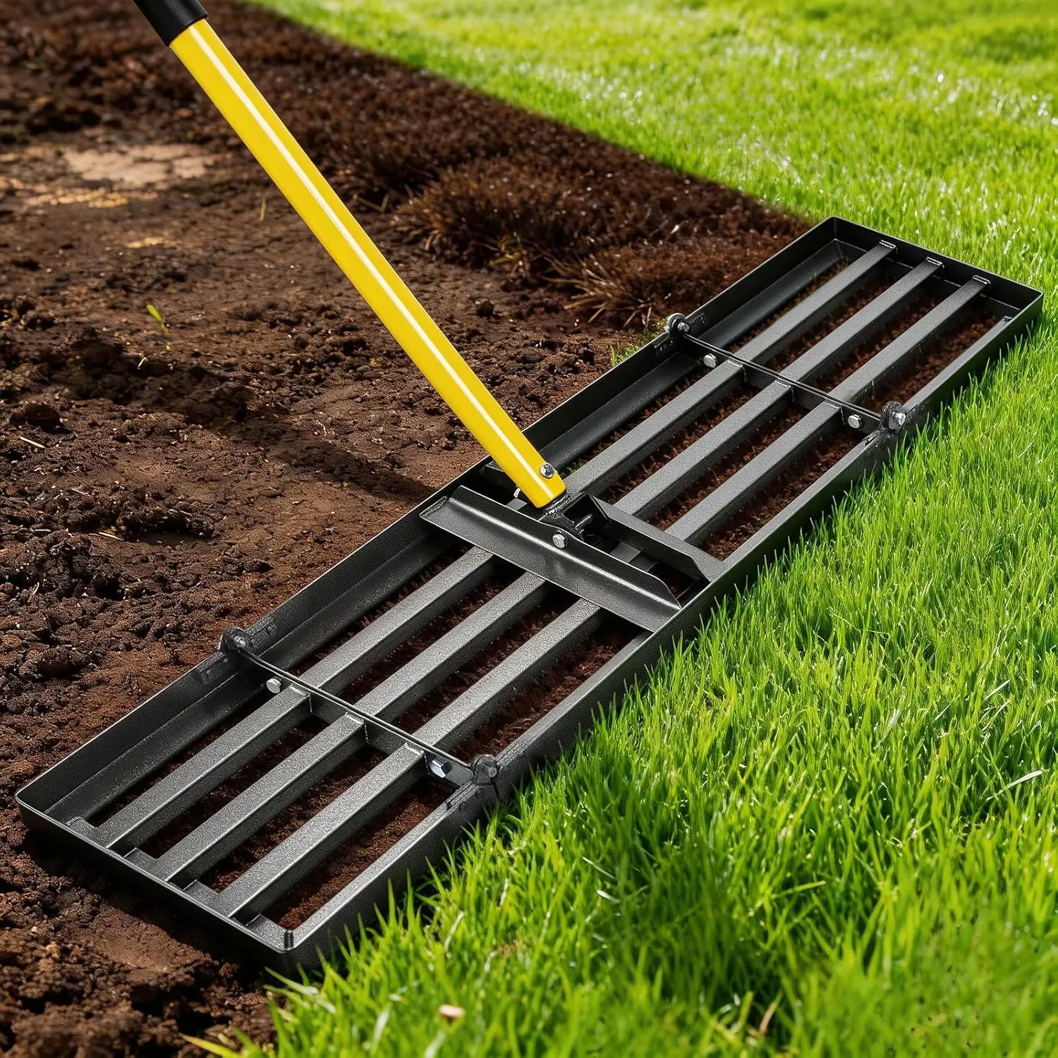 48 Inch Heavy Duty Lawn Leveling Rake with Adjustable Steel Handle for Soil, Sand, and Grass in Yard or Golf Course
48 Inch Heavy Duty Lawn Leveling Rake with Adjustable Steel Handle for Soil, Sand, and Grass in Yard or Golf Course