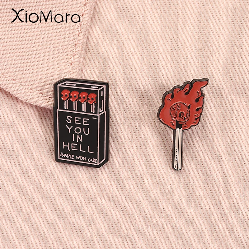 Skeleton Match See You In Hell Enamel Pins Halloween Punk Metal Brooch Lapel Badge Fashion Jewelry Accessories Gift for Friends
Skeleton Match See You In Hell Enamel Pins Halloween Punk Metal Brooch Lapel Badge Fashion Jewelry Accessories Gift for Friends