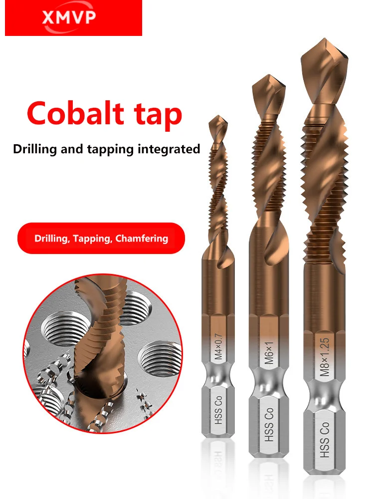 Co-containing drill and reamer integrated composite tap bit for machine use, suitable for tapping and self-tapping of stainless
Co-containing drill and reamer integrated composite tap bit for machine use, suitable for tapping and self-tapping of stainless