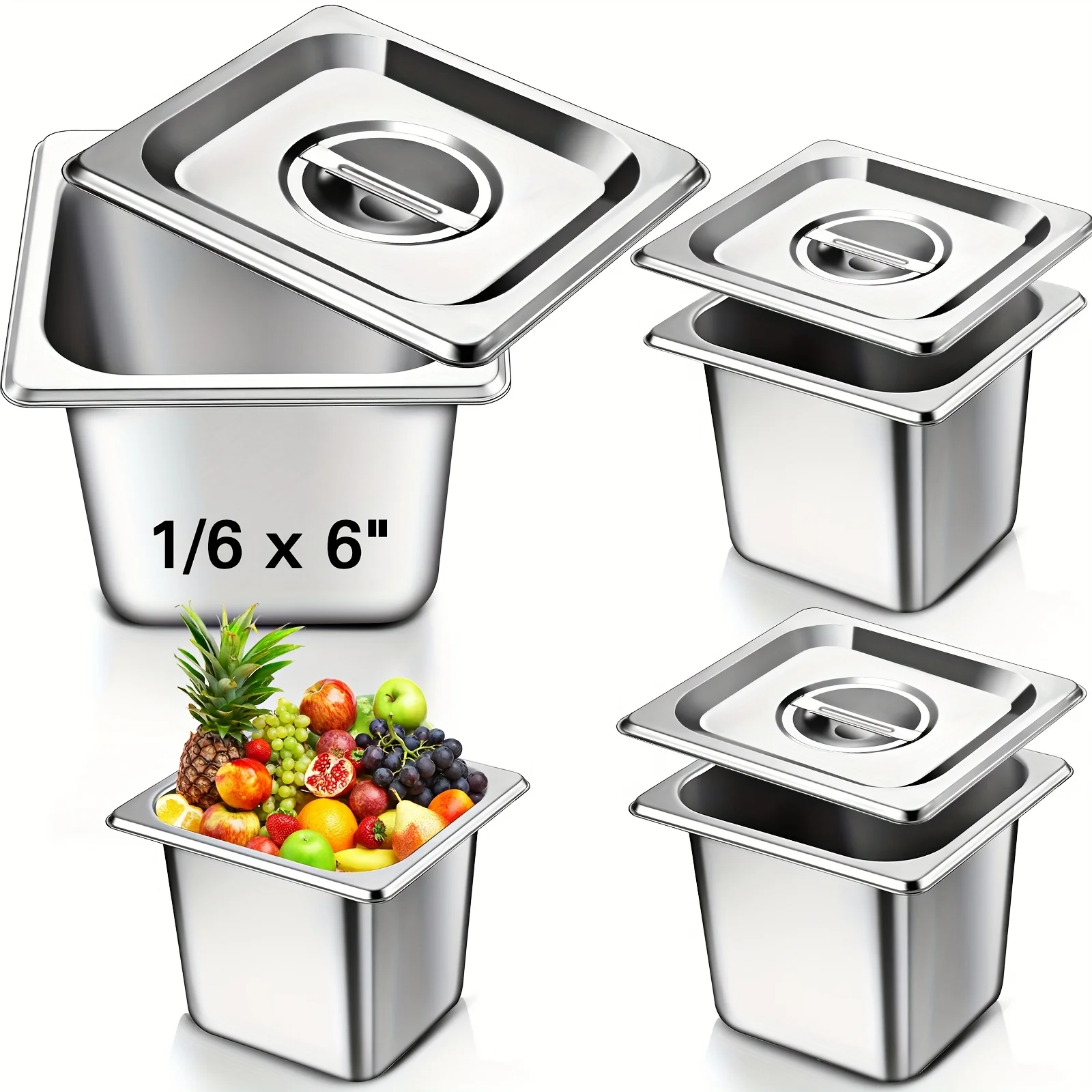 4-Piece Stainless Steel Steam Pans with Lids – 1/6 Size, 6-Inch Depth, 0.7mm Thick 304 Grade – Ideal for Food Warmers, Steam Tables & Cooking Prep
4-Piece Stainless Steel Steam Pans with Lids – 1/6 Size, 6-Inch Depth, 0.7mm Thick 304 Grade – Ideal for Food Warmers, Steam Tables & Cooking Prep