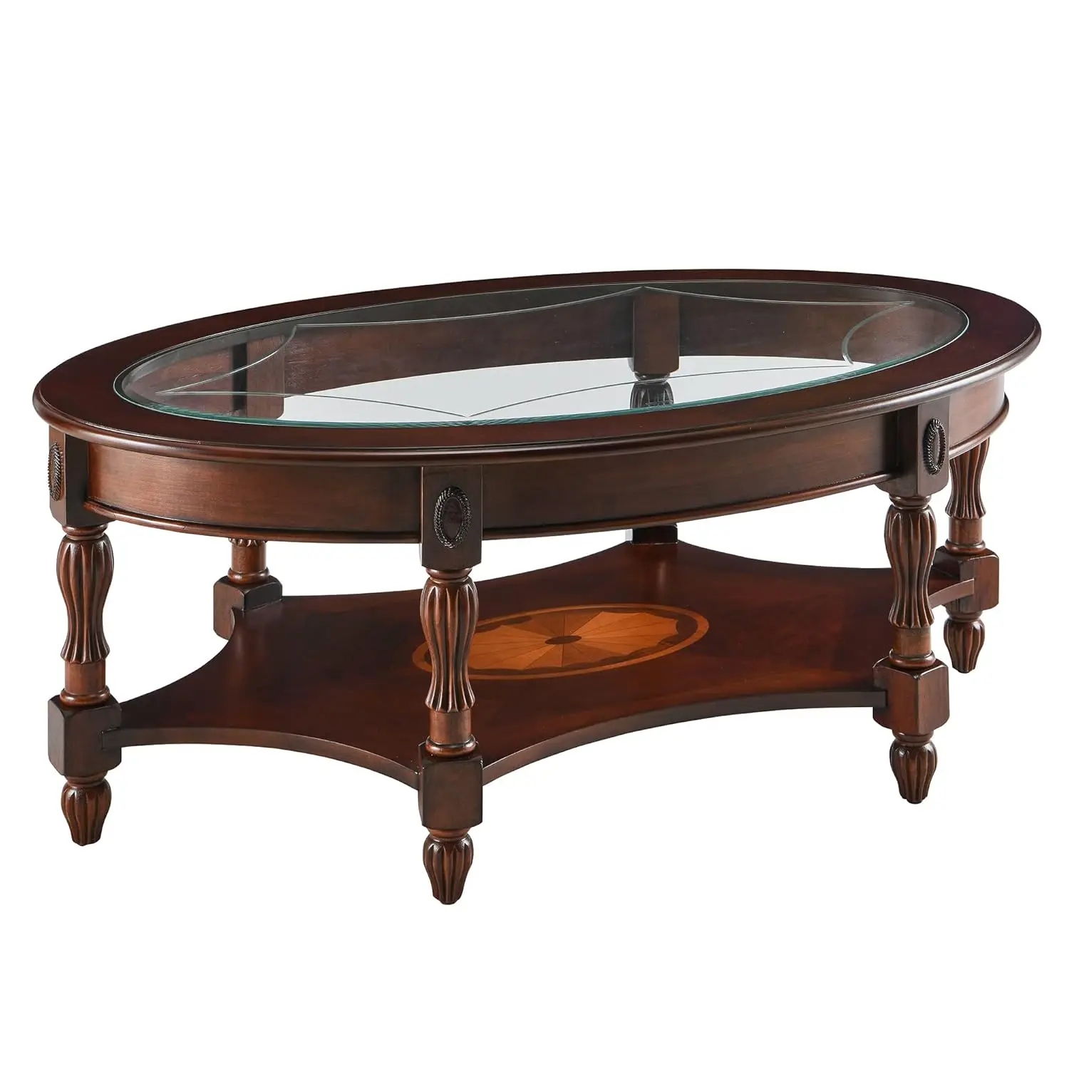 Traditional Solid Wood Coffee Table with Tempered Glass Top,Oval Cocktail Table with Storage Shelf for Living Room,Office Walnut
Traditional Solid Wood Coffee Table with Tempered Glass Top,Oval Cocktail Table with Storage Shelf for Living Room,Office Walnut