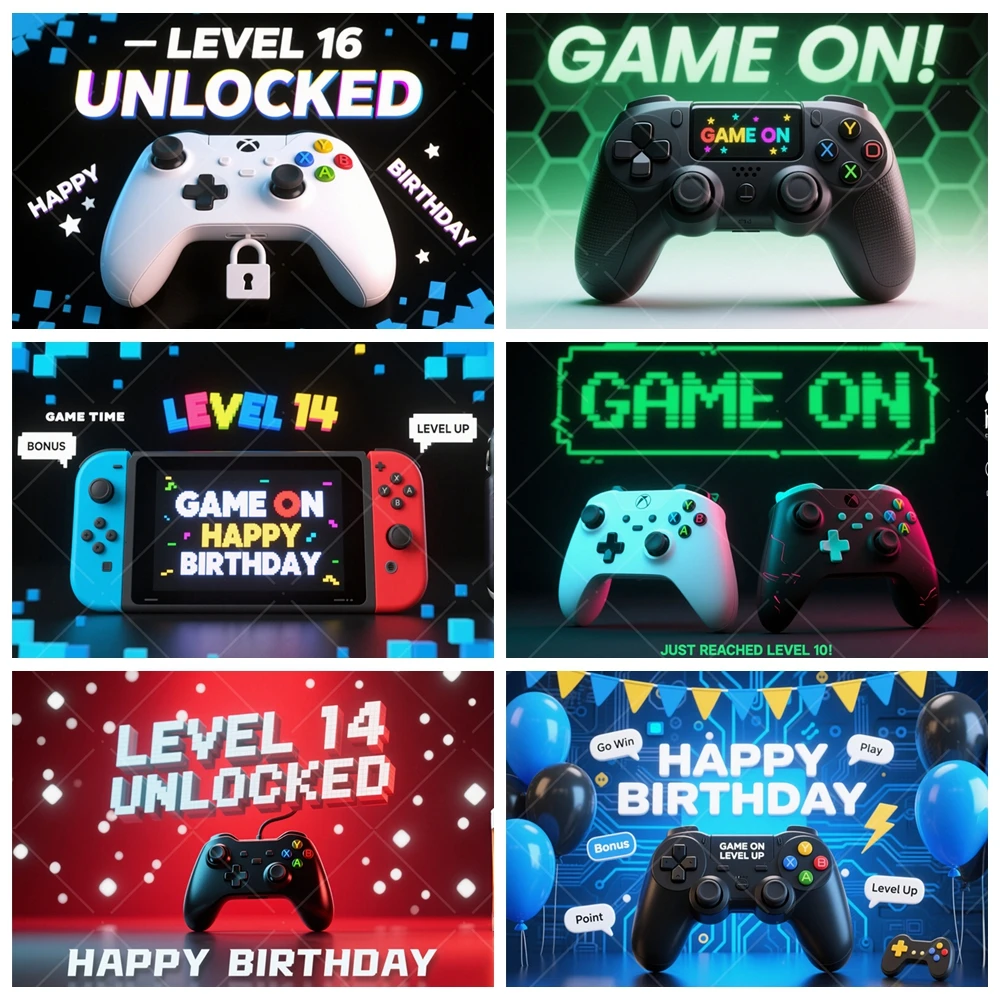 Gamepad Birthday Background for Boys Teenager Door Cover Birthday Party Game On Level Up Customized Background Photography Props
Gamepad Birthday Background for Boys Teenager Door Cover Birthday Party Game On Level Up Customized Background Photography Props