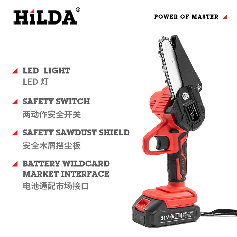 Hilda lithium electric chain saw woodworking sawing felling saw 4 "one hand electric logging saw saw gardens
Hilda lithium electric chain saw woodworking sawing felling saw 4 "one hand electric logging saw saw gardens