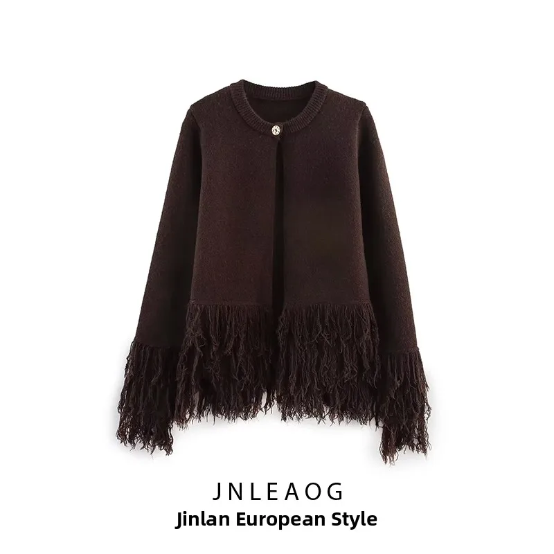 JNLEAOG Autumn New Women's Knitted Coat with Tassel Buttons European Sle Polyester Fiber Open Cardigan Faion Sensation 
JNLEAOG Autumn New Women's Knitted Coat with Tassel Buttons European Sle Polyester Fiber Open Cardigan Faion Sensation