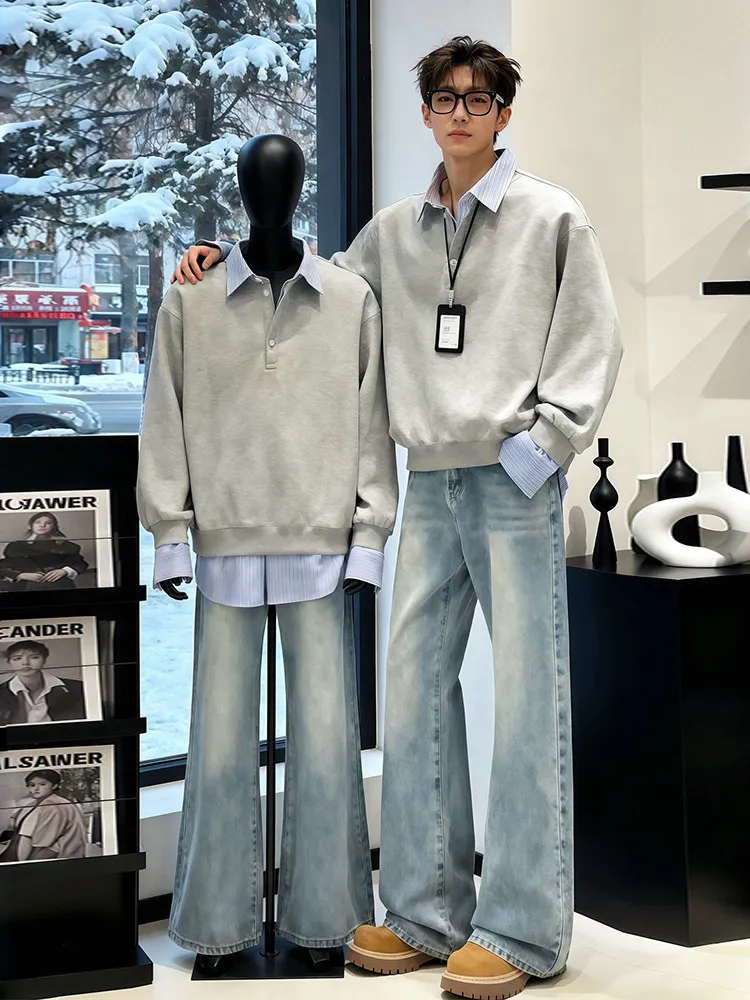 Gray Henry Collar Long Sleeve Shirt Men's Spring Korean Striped Flip Collar Sweatshirt Inner Wear Base Shirt Casual Style
Gray Henry Collar Long Sleeve Shirt Men's Spring Korean Striped Flip Collar Sweatshirt Inner Wear Base Shirt Casual Style