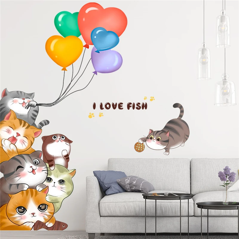 Naughty Cat With Colorful Balloons Wall Sticker For Kids Bedroom Decoration Cartoon Animals Mural Art Home Decals Pet Poster
Naughty Cat With Colorful Balloons Wall Sticker For Kids Bedroom Decoration Cartoon Animals Mural Art Home Decals Pet Poster