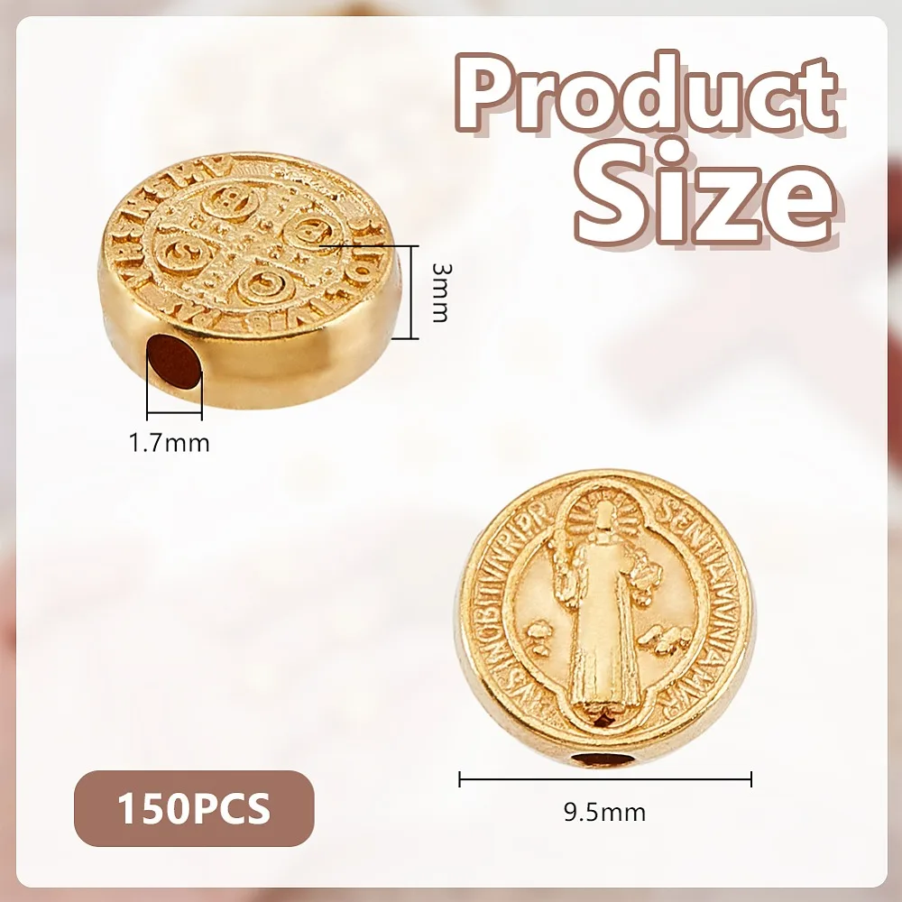 150Pcs Alloy Beads Flat Round with Saint Benedict Golden 9.5x3mm Hole: 1.7mm
150Pcs Alloy Beads Flat Round with Saint Benedict Golden 9.5x3mm Hole: 1.7mm