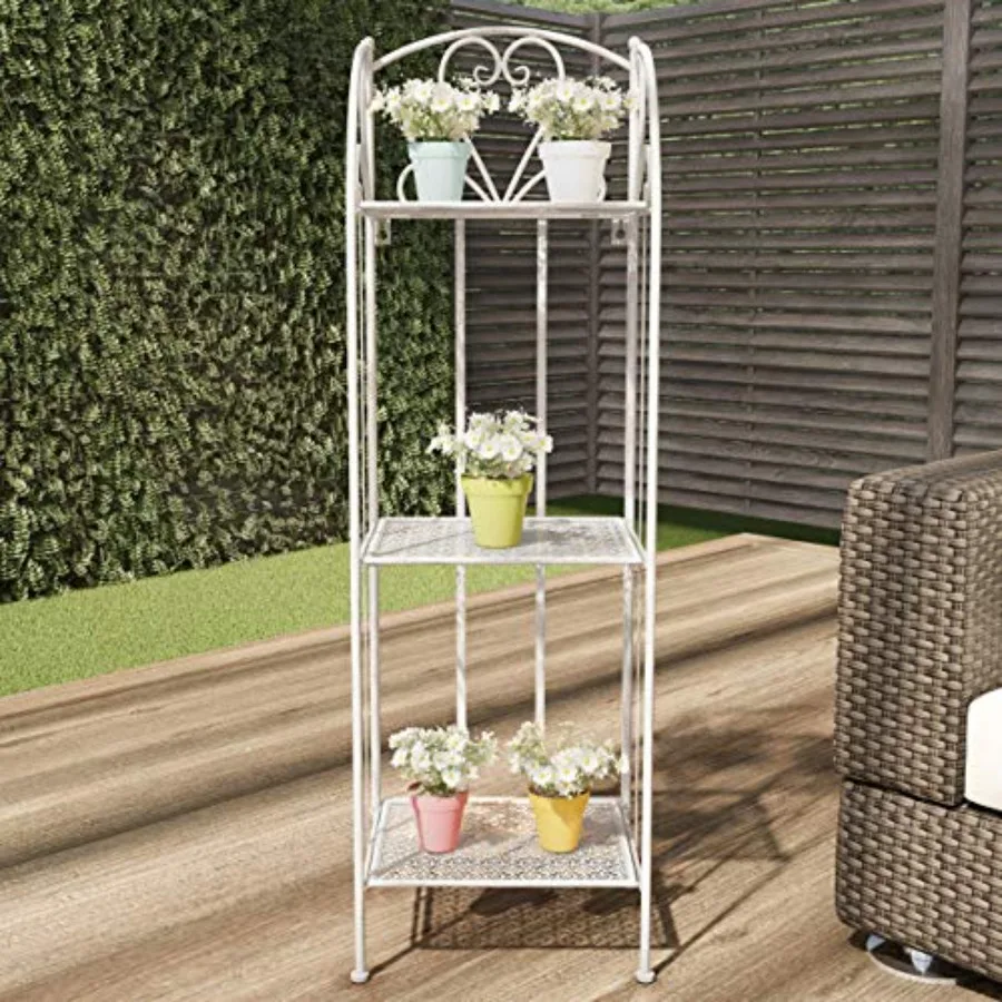 Plant Stand 3-Tier Vertical Shelf Indoor or Outdoor Folding Wrought Iron Home Garden Display with Laser Cut Shelves by Antique
Plant Stand 3-Tier Vertical Shelf Indoor or Outdoor Folding Wrought Iron Home Garden Display with Laser Cut Shelves by Antique
