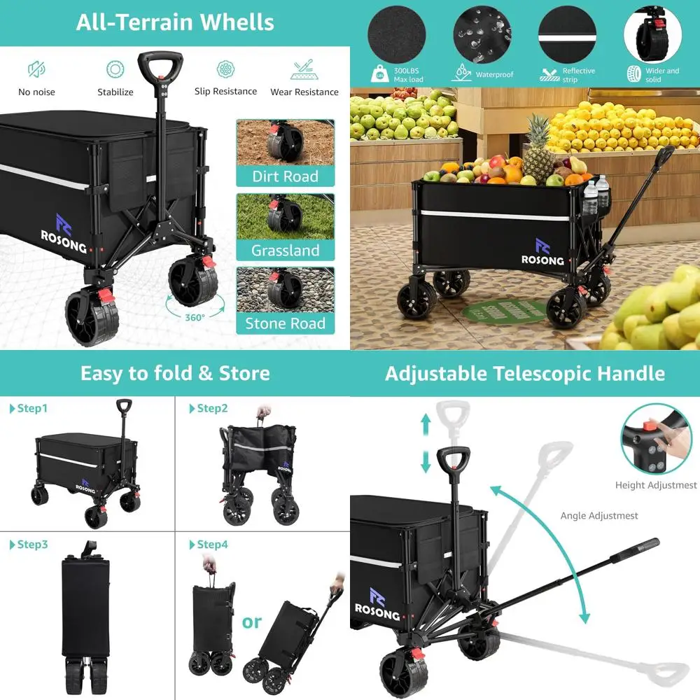 Складной сверхмощный универсальный тележка с колесами и чехлом, 120 л для продуктов, спорта, сада, кемпинга
Складной сверхмощный универсальный тележка с колесами и чехлом, 120 л для продуктов, спорта, сада, кемпинга