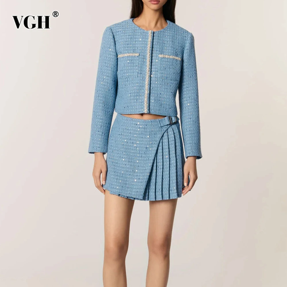 VGH Hit Color Straight Elegant Skirts Sets For Women Round Neck Long Sleeve Spliced Pocket Top High Waist Skirt Chic Set Female
VGH Hit Color Straight Elegant Skirts Sets For Women Round Neck Long Sleeve Spliced Pocket Top High Waist Skirt Chic Set Female