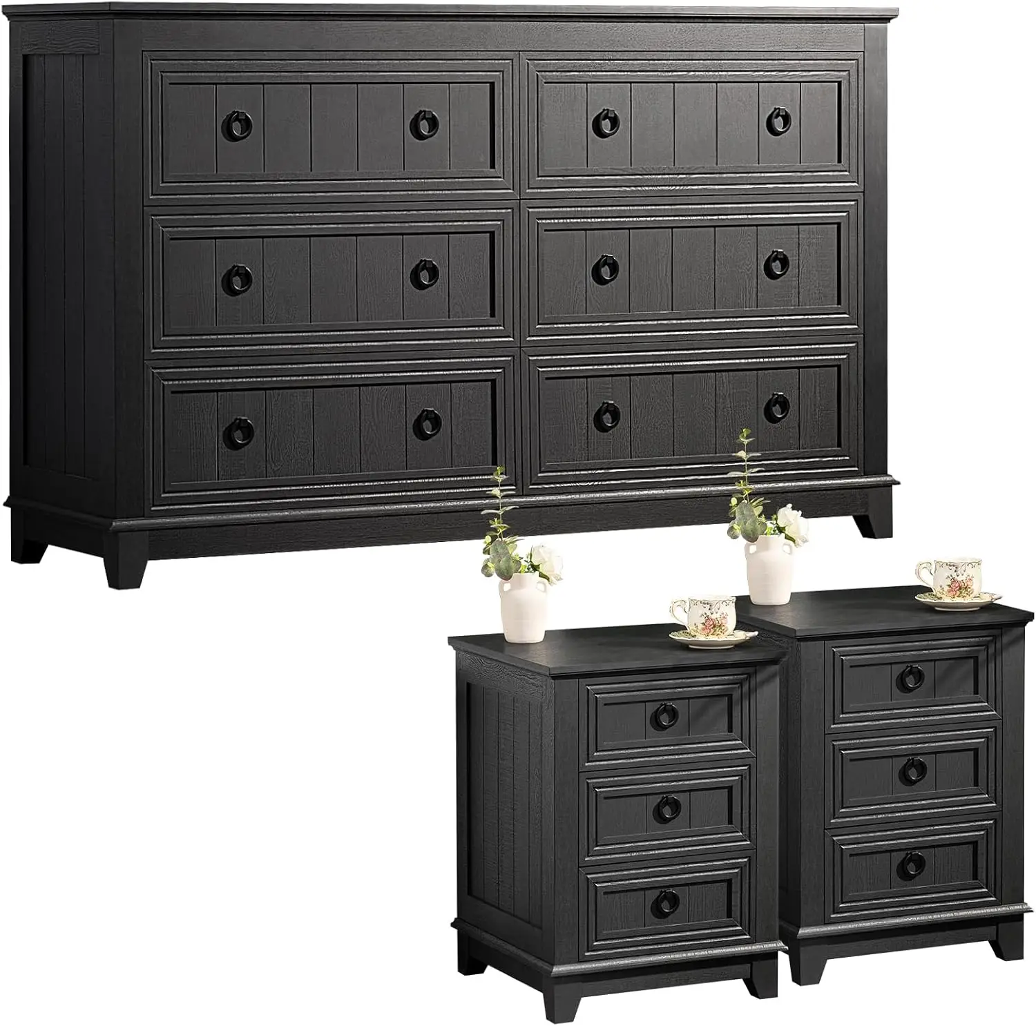 Farmhouse Dresser and Nightstand Sets 3 Piece, Nightstands Set of 2 and 6 Drawers Dresser for Bedroom
Farmhouse Dresser and Nightstand Sets 3 Piece, Nightstands Set of 2 and 6 Drawers Dresser for Bedroom
