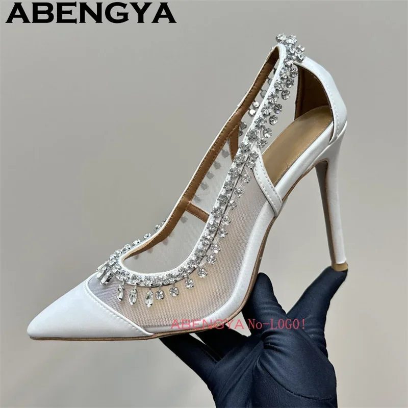 Mesh Breathable High-heel Shoes Women Pointy Toe Crystal Pendant Designer Sandals Hollow Pumps Summer Dress Shoes Mujer 
Mesh Breathable High-heel Shoes Women Pointy Toe Crystal Pendant Designer Sandals Hollow Pumps Summer Dress Shoes Mujer