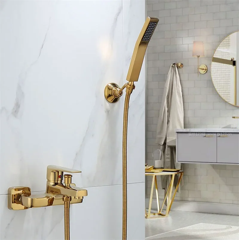 Bathtub Shower Set Wall Mounted Gold Bath and Faucet, Bathroom Cold and Hot Bath and Mixer Tap Brass
Bathtub Shower Set Wall Mounted Gold Bath and Faucet, Bathroom Cold and Hot Bath and Mixer Tap Brass