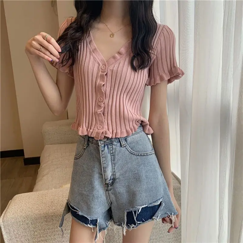 Women'S Summer Top Short Sleeve Button Ribbed Slim Fit Knit Top Women'S Shirts Summer Top Sexy Casual Shirt Mujer
Women'S Summer Top Short Sleeve Button Ribbed Slim Fit Knit Top Women'S Shirts Summer Top Sexy Casual Shirt Mujer