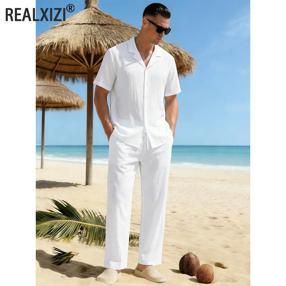 Summer Men's Short-sleeved Shirt+Loose Straight Leg Pants Solid Color Two-piece Set Suitable Fordaily Casual Beach Vacations
Summer Men's Short-sleeved Shirt+Loose Straight Leg Pants Solid Color Two-piece Set Suitable Fordaily Casual Beach Vacations