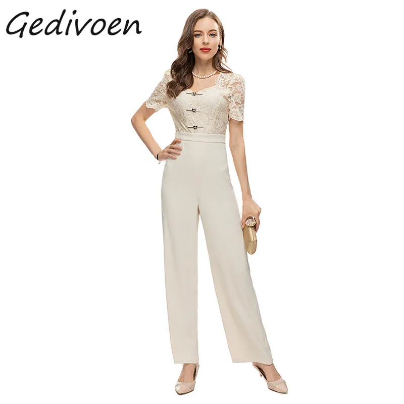 Gedivoen Summer Fashion Runway Vintage Black Jumpsuit Set Women's V-Neck Lace Embroidery Metal Button Top+Wide Leg Long Jumpsuit
Gedivoen Summer Fashion Runway Vintage Black Jumpsuit Set Women's V-Neck Lace Embroidery Metal Button Top+Wide Leg Long Jumpsuit