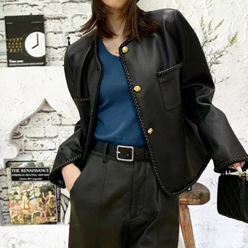 Women's Spring And Autumn Leather Loose Leather Clothes New Sheepskin Round Neck Single Breasted Handsome Women's Jacket
Women's Spring And Autumn Leather Loose Leather Clothes New Sheepskin Round Neck Single Breasted Handsome Women's Jacket