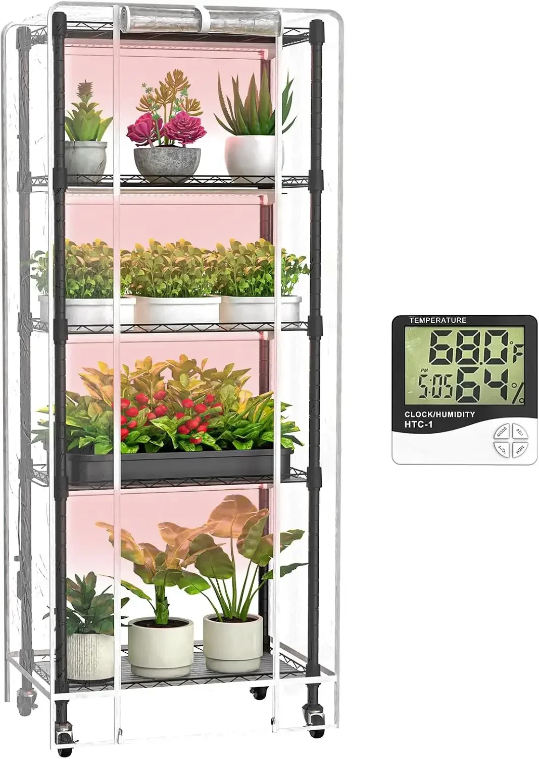 Indoor Greenhouse with Grow Lights, 5 Tier 23.2" L×13.4" W×61.4" H Mini Greenhouse, Grow Light Shelf with Tent and Thermometer,
Indoor Greenhouse with Grow Lights, 5 Tier 23.2" L×13.4" W×61.4" H Mini Greenhouse, Grow Light Shelf with Tent and Thermometer,