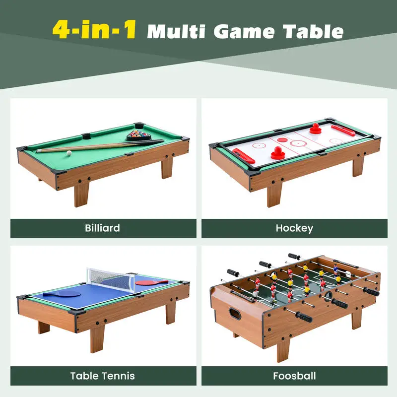 4-in-1 Combo Game Table Set Foosball Table with Billiards and Hockey
4-in-1 Combo Game Table Set Foosball Table with Billiards and Hockey