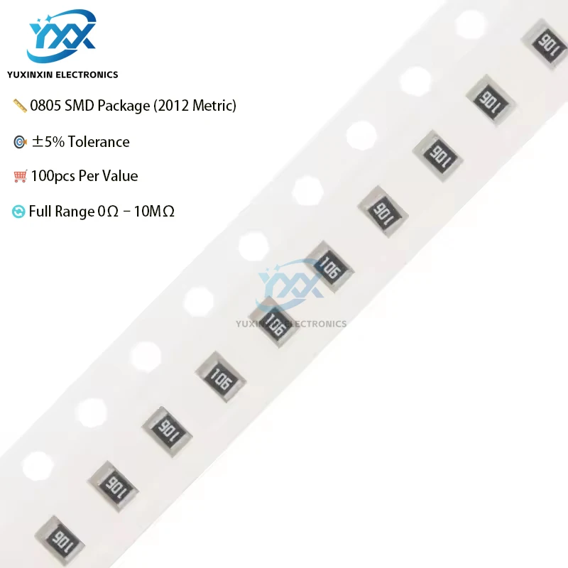 100pcs 5% 0805 SMD resistor 0R~10M 1/8W 0 0.1 1 10 100 150 220 330 ohm 1K 2.2K 4.7K 10K 100K 1R 10R 100R 150R 220R 330R 1M 10M
100pcs 5% 0805 SMD resistor 0R~10M 1/8W 0 0.1 1 10 100 150 220 330 ohm 1K 2.2K 4.7K 10K 100K 1R 10R 100R 150R 220R 330R 1M 10M