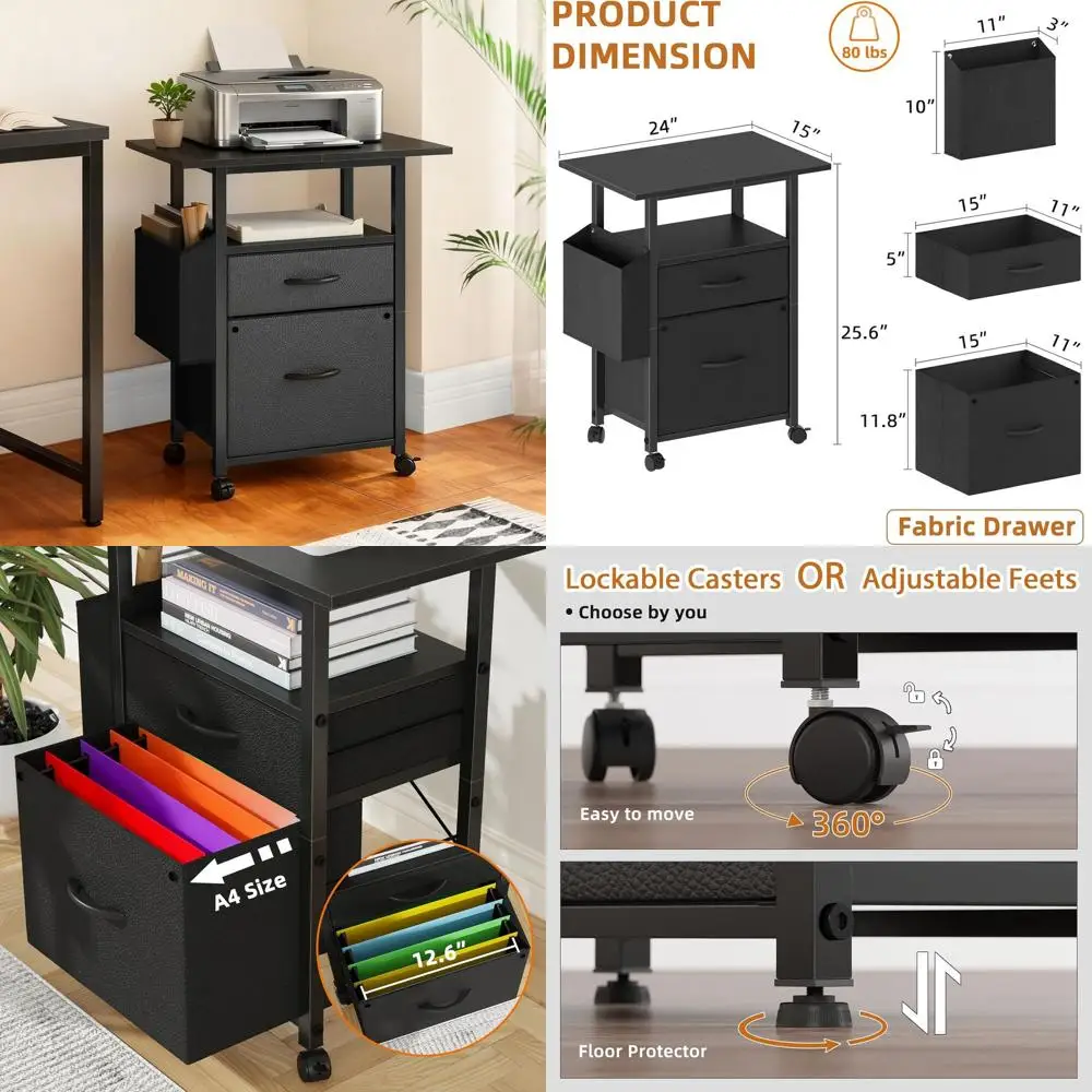24'' Extended Desktop Mobile File Cabinet with Rolling Side Bag, Fabric, A4/Letter, Printer Stand, Home Office, Black
24'' Extended Desktop Mobile File Cabinet with Rolling Side Bag, Fabric, A4/Letter, Printer Stand, Home Office, Black