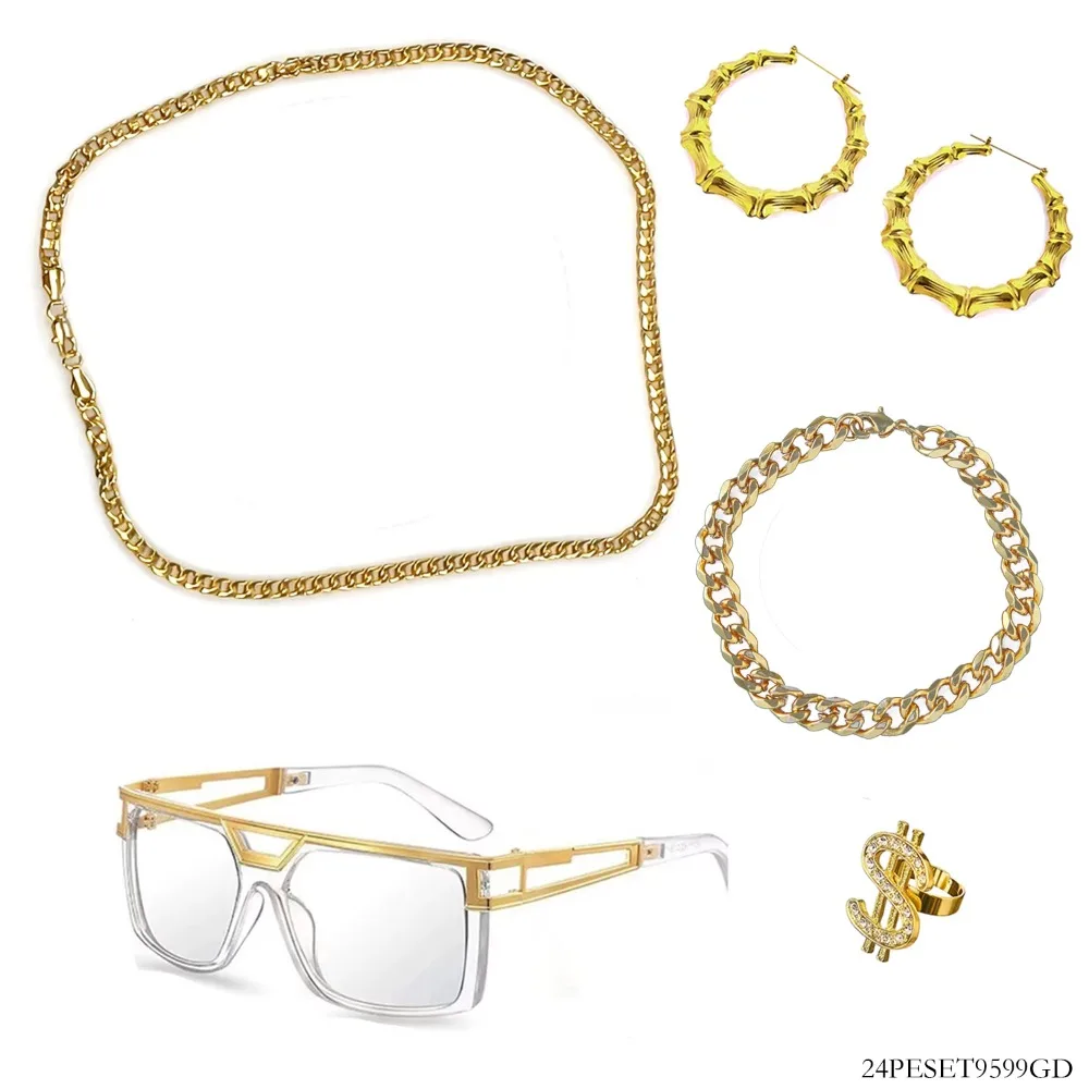 PESENAR Women's Outfit Set, 90s clothing, hip-hop rock, US dollar outfit, bracelet, necklace, glasses, earrings, ring 5-piece
PESENAR Women's Outfit Set, 90s clothing, hip-hop rock, US dollar outfit, bracelet, necklace, glasses, earrings, ring 5-piece