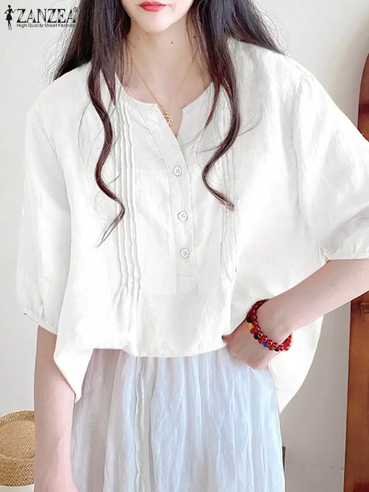 ZANZEA 2024 Summer Casual Loose Blouses Korean Fashion Cotton Pleated O Neck Blusas Mujer 3/4 Puff Sleeve Solid Women Shirt Tops
ZANZEA 2024 Summer Casual Loose Blouses Korean Fashion Cotton Pleated O Neck Blusas Mujer 3/4 Puff Sleeve Solid Women Shirt Tops