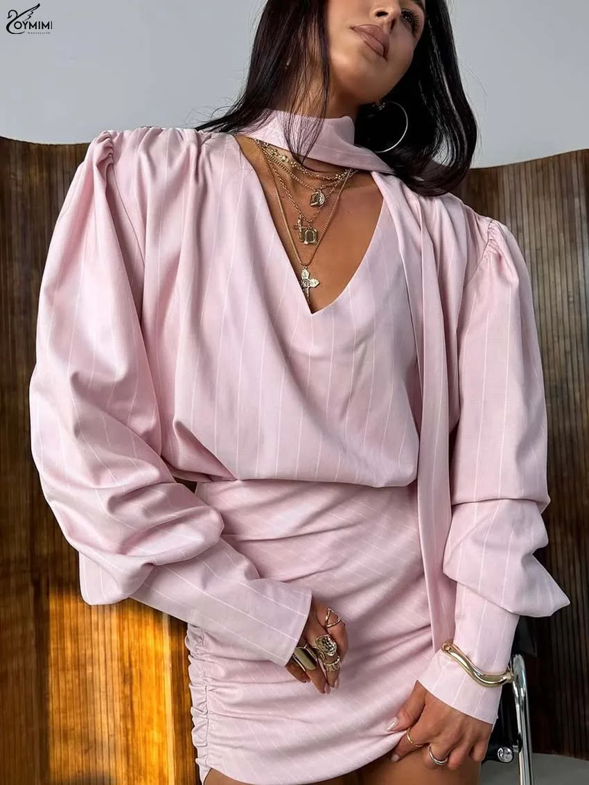 Oymimi Casual Pink 2 Piece Sets Woman Outfits Fashion V-Neck Lace-Up Long Sleeve Blouses And High Waist Slim Mini Skirts Sets
Oymimi Casual Pink 2 Piece Sets Woman Outfits Fashion V-Neck Lace-Up Long Sleeve Blouses And High Waist Slim Mini Skirts Sets