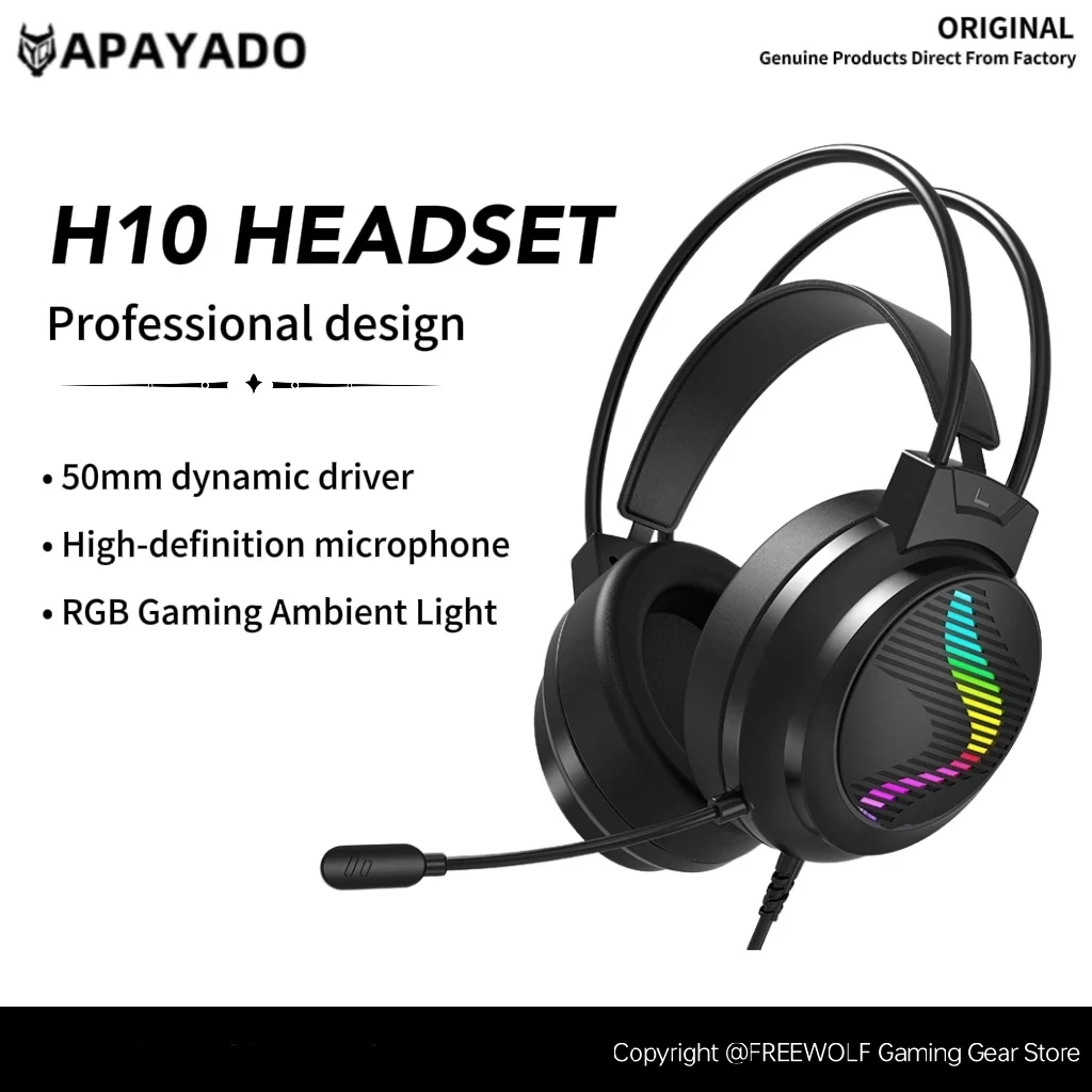 APAYADO Wired Over-ear Headset H10,360° Adjustable Microphone,50mm Dynamic Driver,RGB Lights,Noise-canceling Ear Cups for Gaming
APAYADO Wired Over-ear Headset H10,360° Adjustable Microphone,50mm Dynamic Driver,RGB Lights,Noise-canceling Ear Cups for Gaming